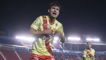 Jesus Ramirez celebrates his goal 0-1 of Morelia during the game Atlante vs Atletico Morelia, corresponding to the First Leg match of the Champion of Champions Grand Final of the 2021-2022 Season of the Liga BBVA de Expansion MX, at Ciudad de los Deportes Stadium, on May 18, 2022 .
<br><br>
Jesus Ramirez celebra su gol 0-1 de Morelia durante el partido Atlante vs Atletico Morelia, correspondiente al partido de Ida de la Gran Final Campeon de Campeones de la Temporada 2021-2022 de la Liga BBVA Expansion MX, en el Estadio Ciudad de los Deportes, el 18 de Mayo de 2022.
