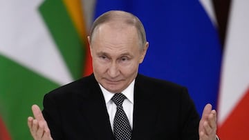Russia's President Vladimir Putin gestures during a signing ceremony following talks with Myanmar's military chief Senior General Min Aung Hlaing in Moscow, Russia, March 4, 2025. Pavel Bednyakov/Pool via REUTERS