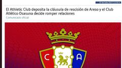 Osasuna rompe relaciones con el Athletic tras el fichaje de Areso