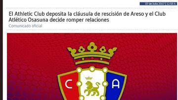 Captura del comunicado de Osasuna publicado en su web. 