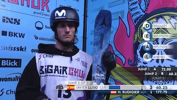 Javi Lliso recibiendo su puntuaci&oacute;n en el Big Air de Chur (Suiza), de la Copa del Mundo FIS. 