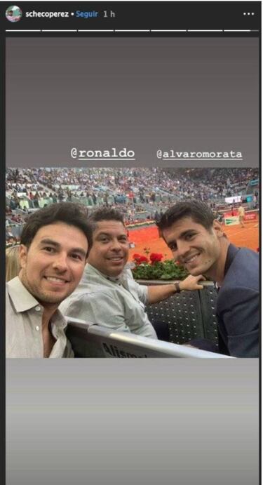 Checo Pérez presume selfie con Ronaldo y Álvaro Morata