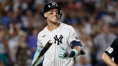 NEW YORK, NEW YORK - JULY 07: Aaron Judge #99 of the New York Yankees reacts after striking out during the seventh inning against the Boston Red Sox at Yankee Stadium on July 7, 2024 in New York City.   Adam Hunger/Getty Images/AFP (Photo by Adam Hunger / GETTY IMAGES NORTH AMERICA / Getty Images via AFP)