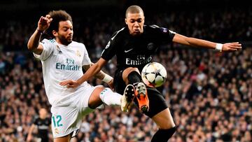 Marcelo compite con Mbappé por la posesión de la pelota en la Champions League