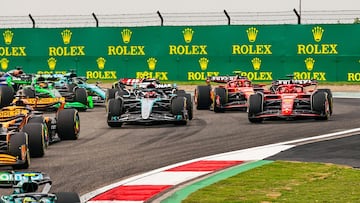 Los Ferrari en la salida del GP de China.