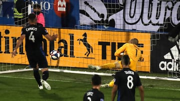 Aug 28, 2019; Montreal, Quebec, CAN; Vancouver Whitecaps forward Yordi Reyna (29) (not pictured) scores a goal against Montreal Impact goalkeeper Evan Bush (1) during the first half at Stade Saputo. Mandatory Credit: Jean-Yves Ahern-USA TODAY Sports