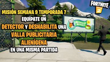 ?Cómo y dónde equiparse un detector para deshabilitar una valla publicitaria alienígena en una misma partida en Fortnite?