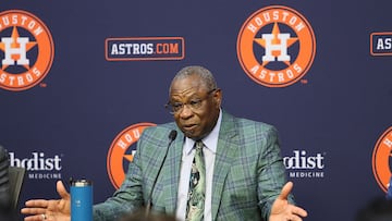 HOUSTON, TEXAS - OCTOBER 26: Dusty Baker Jr. speaks to the media as he announces his retirement from manager of the Houston Astros at Minute Maid Park on October 26, 2023 in Houston, Texas. Bob Levey/Getty Images/AFP (Photo by Bob Levey / GETTY IMAGES NORTH AMERICA / Getty Images via AFP)
