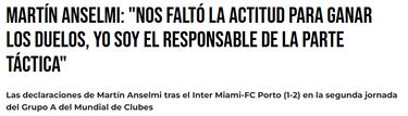 Prensa en Portugal reacciona a la derrota de Martín Anselmi ante Messi