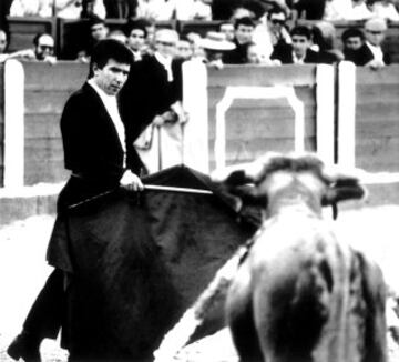 Juanito, en otra de sus aficiones, toreando una vaquilla en una capea.