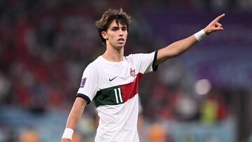 Portugal's forward #11 Joao Felix gestures during the Qatar 2022 World Cup quarter-final football match between Morocco and Portugal at the Al-Thumama Stadium in Doha on December 10, 2022. (Photo by Kirill KUDRYAVTSEV / AFP)