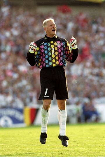 The Denmark goalkeeper's kit at Euro 1992, worn by legendary custodian Peter Schmeichel as the Scandinavians surged to a surprise tournament win.