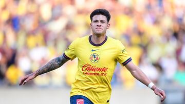 Illian Hernandez celebrates his goal 0-1 of America during the match between Aston Villa and America as part of FC Series Summer Cup 2024 at Soldier Field Stadium on August 03, 2024, in Chicago, Illinois, United States.