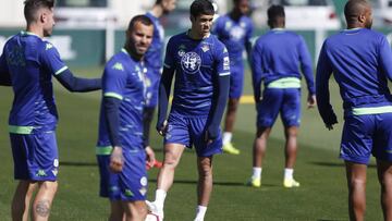 Mandi, durante el entrenamiento de ayer. 