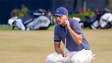 Mar 14, 2026; Ponte Vedra Beach, Florida, USA; Ludvig Aberg reads his putt on the 14th green during the third round of THE PLAYERS Championship golf tournament. Mandatory Credit: Jeff Romance-Imagn Images