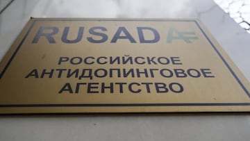 Placa de la sede de la Agencia Antidopaje de Rusia (RUSADA) en Mosc&uacute;.