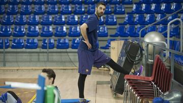 Juan Carlos Navarro en uno de los últimos entrenamientos en el Palau Blaugrana. Mañana jugará en Moscú tras dos meses de ausencia.