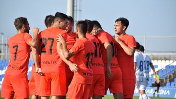 Los jugadores del Andorra celebra un gol ante el Leganés en pretemporada