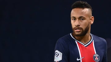 (FILES) This file photo taken on September 13, 2020 shows Paris Saint-Germain&#039;s Brazilian forward Neymar looking on during the French L1 football match between Paris Saint-Germain (PSG) and Marseille (OM) at the Parc de Princes stadium in Paris. - Ne