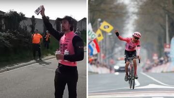 El ciclista irlandés Ben Healy, como aguador en la París-Roubaix y tras terminar segundo en la Amstel Gold Race.