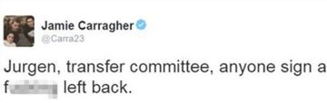 Mensaje de Jamie Carragher en Twitter.