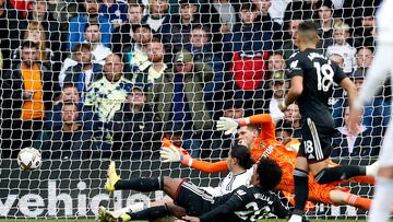 Soccer Football - Premier League - Leeds United v Fulham - Elland Road, Leeds, Britain - October 23, 2022 Fulham's Willian scores their third goal REUTERS/Craig Brough EDITORIAL USE ONLY. No use with unauthorized audio, video, data, fixture lists, club/league logos or 'live' services. Online in-match use limited to 75 images, no video emulation. No use in betting, games or single club /league/player publications.  Please contact your account representative for further details.