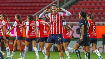 Alicia Cervantes celebrates her goal 2-0 of Guadalajara during the game Guadalajara vs Pumas UNAM, corresponding to Round 15 of the Torneo Apertura 2023 of the Womens Liga BBVA MX, at Akron Stadium, on October 15, 2023.
<br><br>
Alicia Cervantes celebra su gol 2-0 de Guadalajara durante el partido Guadalajara vs Pumas UNAM, correspondiente a la Jornada 15 del Torneo Apertura 2023 de la Liga BBVA MX Femenil, en el Estadio Akron, el 15 de Octubre de 2023