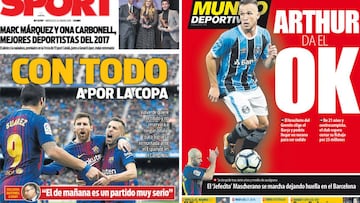 Portadas de &#039;Sport&#039; y &#039;Mundo Deportivo&#039; del mi&eacute;rcoles 24 de enero de 2018.