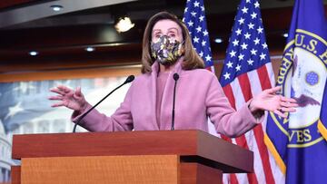 La presidenta de la C&aacute;mara de Representantes de Estados Unidos, Nancy Pelosi, dem&oacute;crata de California, habla durante su conferencia de prensa semanal en el Capitolio en Washington, DC, el 21 de enero de 2021.