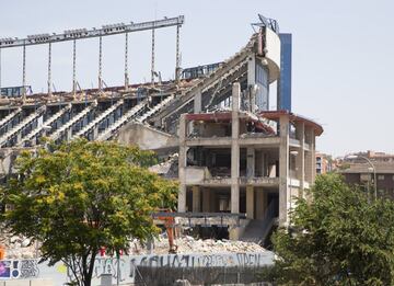 Aspecto de la demolición del Estadio Vicente Calderón a 24 de julio de 2019.
