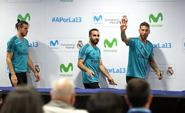 Real Madrid players during today's Movistar event in Madrid.