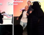 Un tío de Rubiales le tira huevos en la presentación de su libro y él reacciona yendo a por el agresor