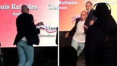 Un tío de Rubiales le tira huevos en la presentación de su libro y él reacciona yendo a por el agresor