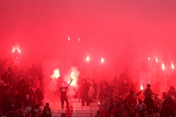 El rbitro alemn detiene el encuentro por las bengalas y el humo en uno de los fondos del estadio Do SL Benfica.