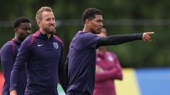 Kane y Bellingham, durante un entrenamiento de Inglaterra.