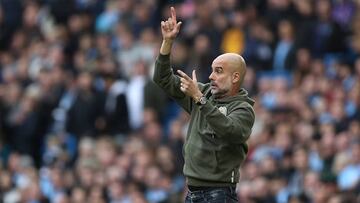 MANCHESTER, ENGLAND - OCTOBER 22: Manager of Manchester City Pep Guardiola during the Premier League match between Manchester City and Brighton & Hove Albion at Etihad Stadium on October 22, 2022 in Manchester, England. (Photo by Julian Finney/Getty Images)