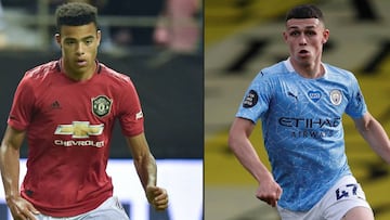 (COMBO) This combination of pictures created on September 07, 2020 shows Manchester United's Mason Greenwood (L) running with the ball during the International Champions Cup football tournament between English Premier League sides Manchester United a