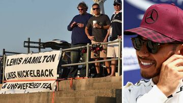 La pancarta que unos fans de la IndyCar le dedicaron a Lewis Hamilton en Texas.