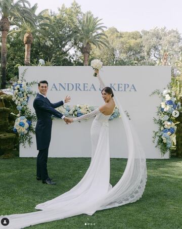 Kepa Arrizabalaga y Andrea Martínez
La que fuera Miss Universo España 2020 y el portero del Chelsea se han casado en Marbella en una romántica ceremonia y lo hicieron acompañados de sus respectivas familias y de muchos amigos, especialmente futbolistas.