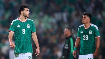 Raul Jimenez and Jesus Gallardo of Mexico during 2025 International Friendly match between Mexico (Mexican National team) and Uruguay at TSM Corona Stadium, on November 15, 2025 in Torreon, Coahuila, Mexico.