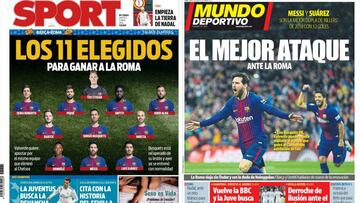 Portadas de los diarios Sport y Mundo Deportivo del día 3 de abril de 2018.