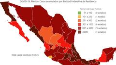 Mapa y casos de coronavirus en M&eacute;xico por estados hoy 1 de junio