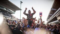 BARCELONA, SPAIN - NOVEMBER 17: Jorge Martin of Spain and Prima Pramac Racing celebrates his World Championship title during the MotoGP Motul Solidarity Grand Prix of Barcelona Race at Circuit de Barcelona-Catalunya on November 17, 2024 in Barcelona, Spain. (Photo by Steve Wobser/Getty Images)