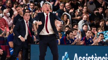 Sarunas Jasikevicius, Head coach of FC Barcelona gestures during the ACB Liga Endesa match between FC Barcelona and Lenovo Tenerife at Palau Blaugrana on April 24, 2022 in Barcelona, Spain.
AFP7
24/04/2022 ONLY FOR USE IN SPAIN