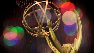 (FILES)This file double exposure photo shows the Emmy Awards statue during the 71st Emmy Awards Governors Ball press preview in Los Angeles, California on September 12, 2019. - Television&#039;s top stars will gather in person for the first time in two ye