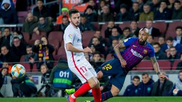 Futbol, Barceona vs  Sevilla FC
El jugador del Barcelona Arturo Vidal disputa el balon el partido frente al Sevilla en el estadio Camp Nou de Barcelona, Espana.
30/01/2019
Joan Monfort/Photosport