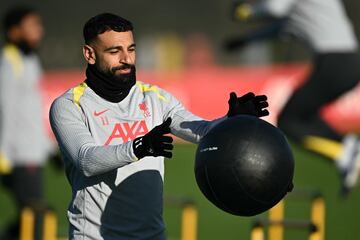 Salah, durante su último entrenamiento con el Liverpool.