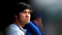 CHICAGO, ILLINOIS - APRIL 07: Shohei Ohtani #17 of the Los Angeles Dodgers looks on during the seventh inning against the Chicago Cubs at Wrigley Field on April 07, 2024 in Chicago, Illinois.   Michael Reaves/Getty Images/AFP (Photo by Michael Reaves / GETTY IMAGES NORTH AMERICA / Getty Images via AFP)