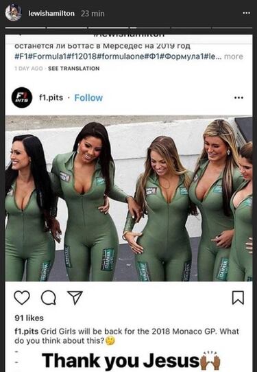 Lewis Hamilton: "Gracias Jesús" por el regreso de las azafatas