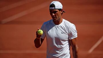 Rafa Nadal durante un entrenamiento en Rolland Garros.